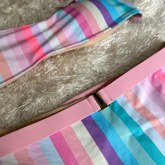 NWT Beach Joy ocean dreams Bikini Set Multicolor striped belted bottom medium - Picture 7 of 9